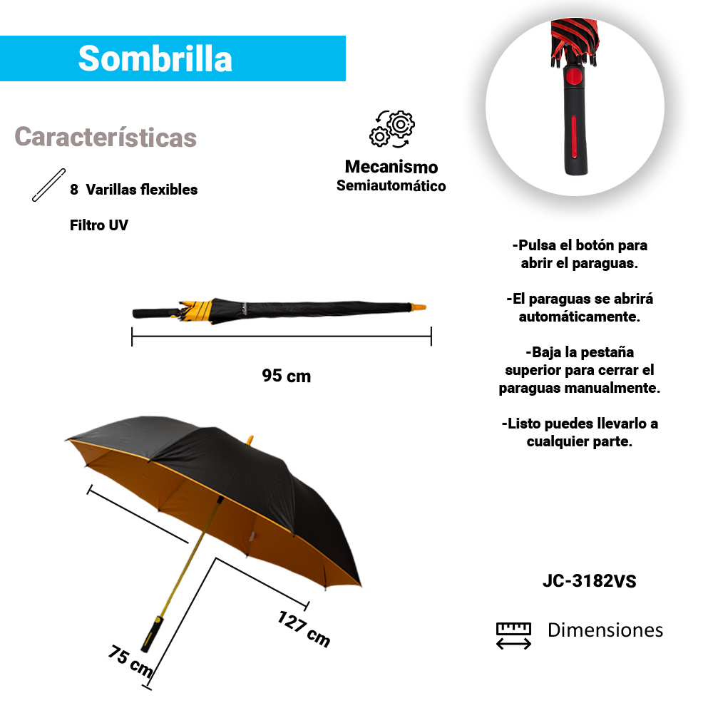 Paraguas de bolsillo Reforzado, Resistente a Vientos y Lluvias Fuertes, Unisex Fácil de Transportar y Reforzado con 8 varillas.