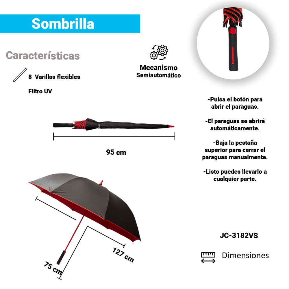 Paraguas de bolsillo Reforzado, Resistente a Vientos y Lluvias Fuertes, Unisex Fácil de Transportar y Reforzado con 8 varillas.