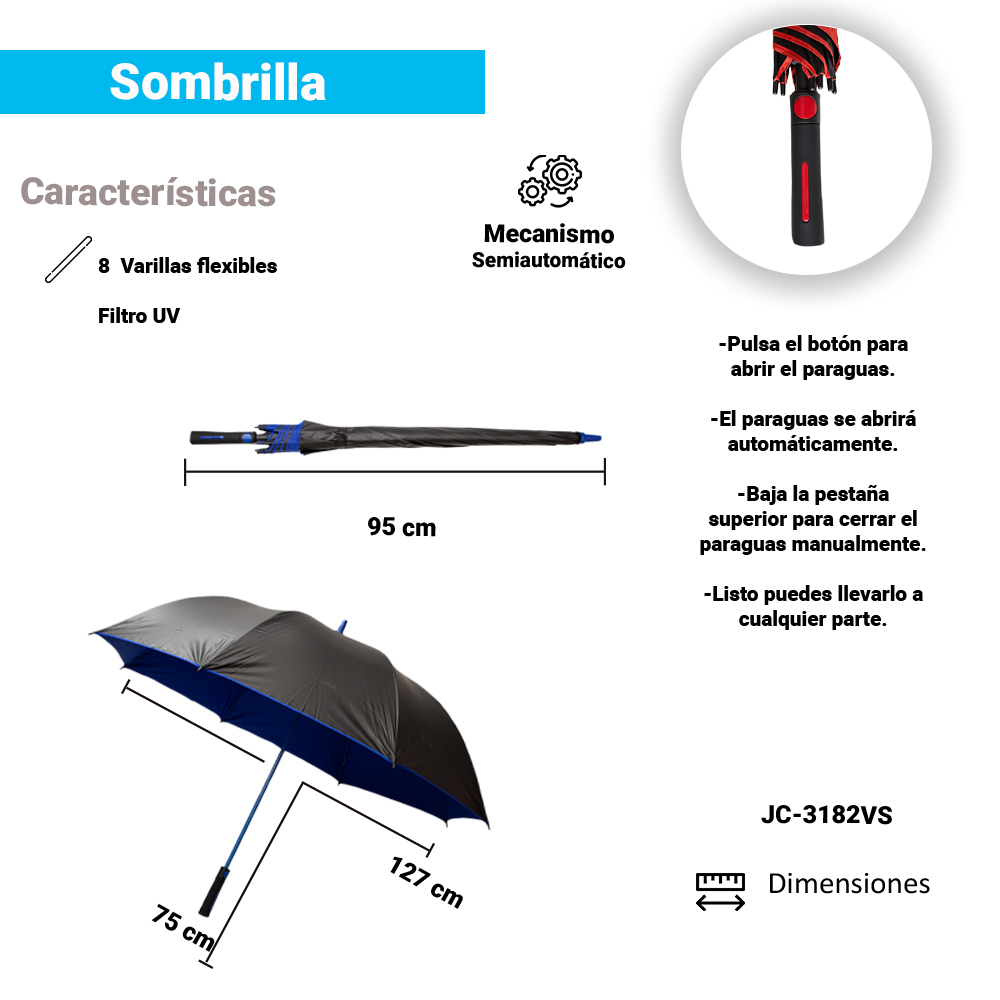 Paraguas de bolsillo Reforzado, Resistente a Vientos y Lluvias Fuertes, Unisex Fácil de Transportar y Reforzado con 8 varillas.