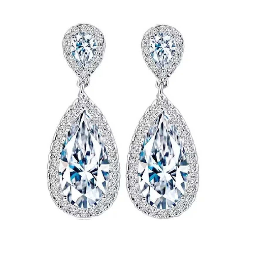 Finos Aretes Fiesta Lujo Zirconias Corte Diamante
