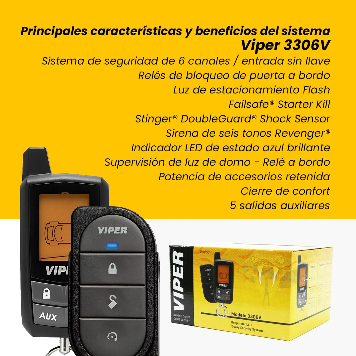 Alarma De Seguridad Viper 3306v 2 Vias Con Control Con Pantalla.