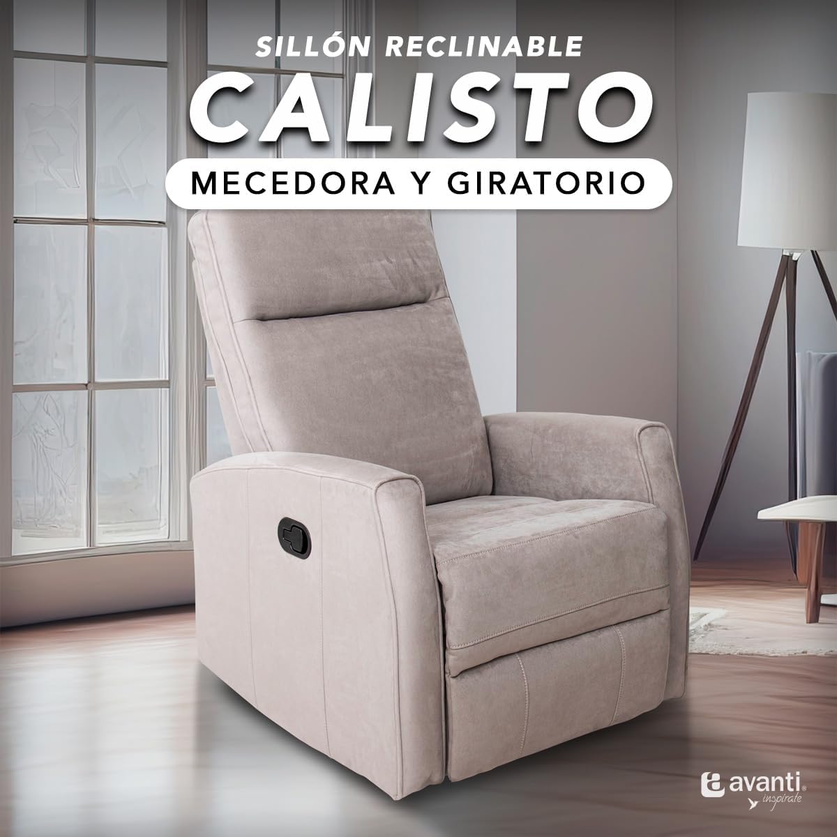 Sillón Reclinable para Adultos Giratorio con Mecedora - con Tela Suave - Sistema Manual - Calisto.