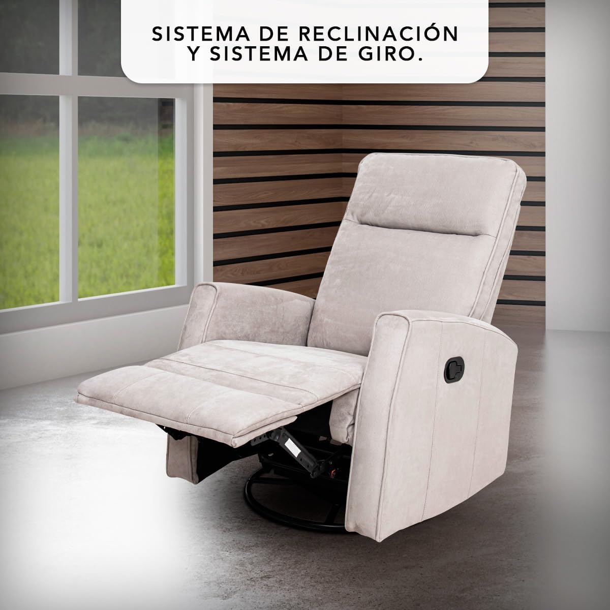 Sillón Reclinable para Adultos Giratorio con Mecedora - con Tela Suave - Sistema Manual - Calisto.