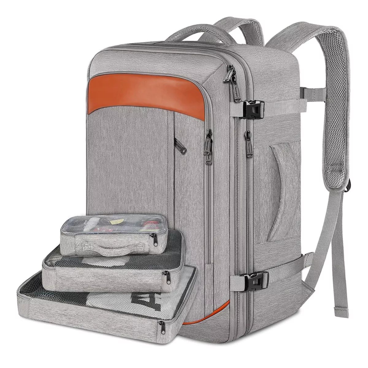 Mochila De Viaje  50L  con Tres Bolsos Gris y Naranja