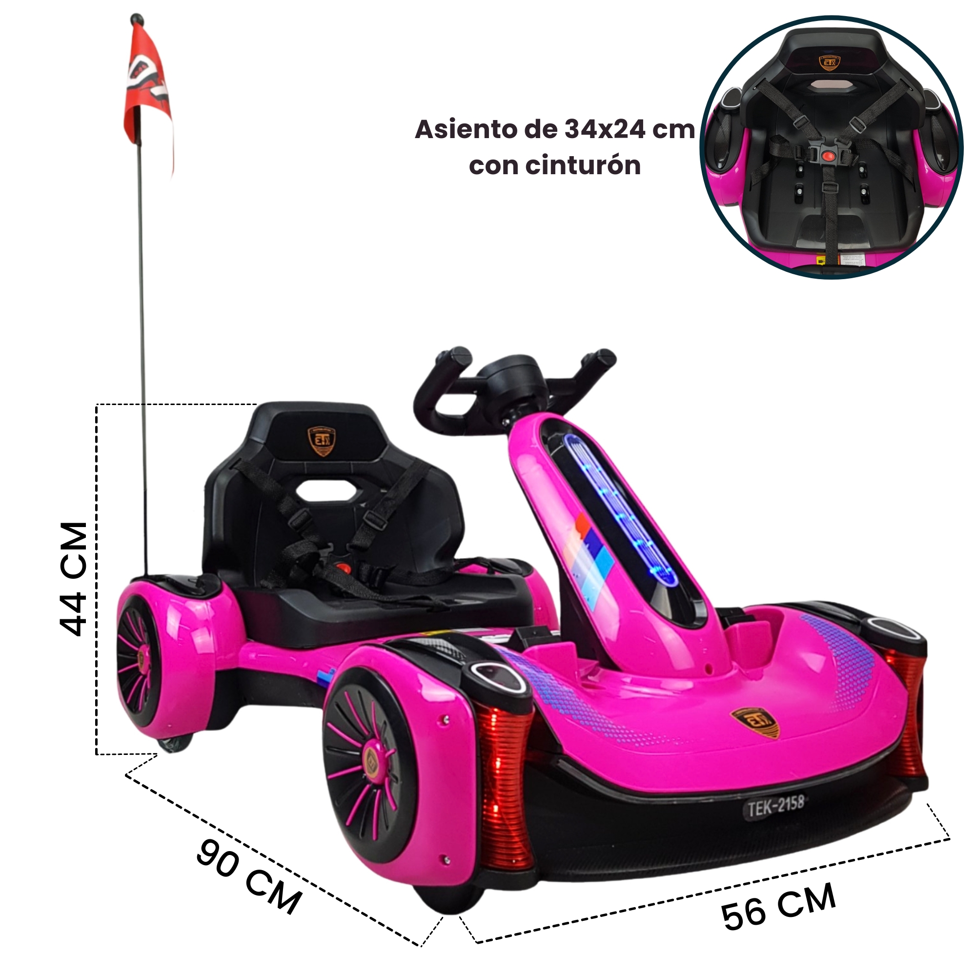 Go Kart Montable Electrico Control Remoto Luz y Sonido 12V - ROSA.
