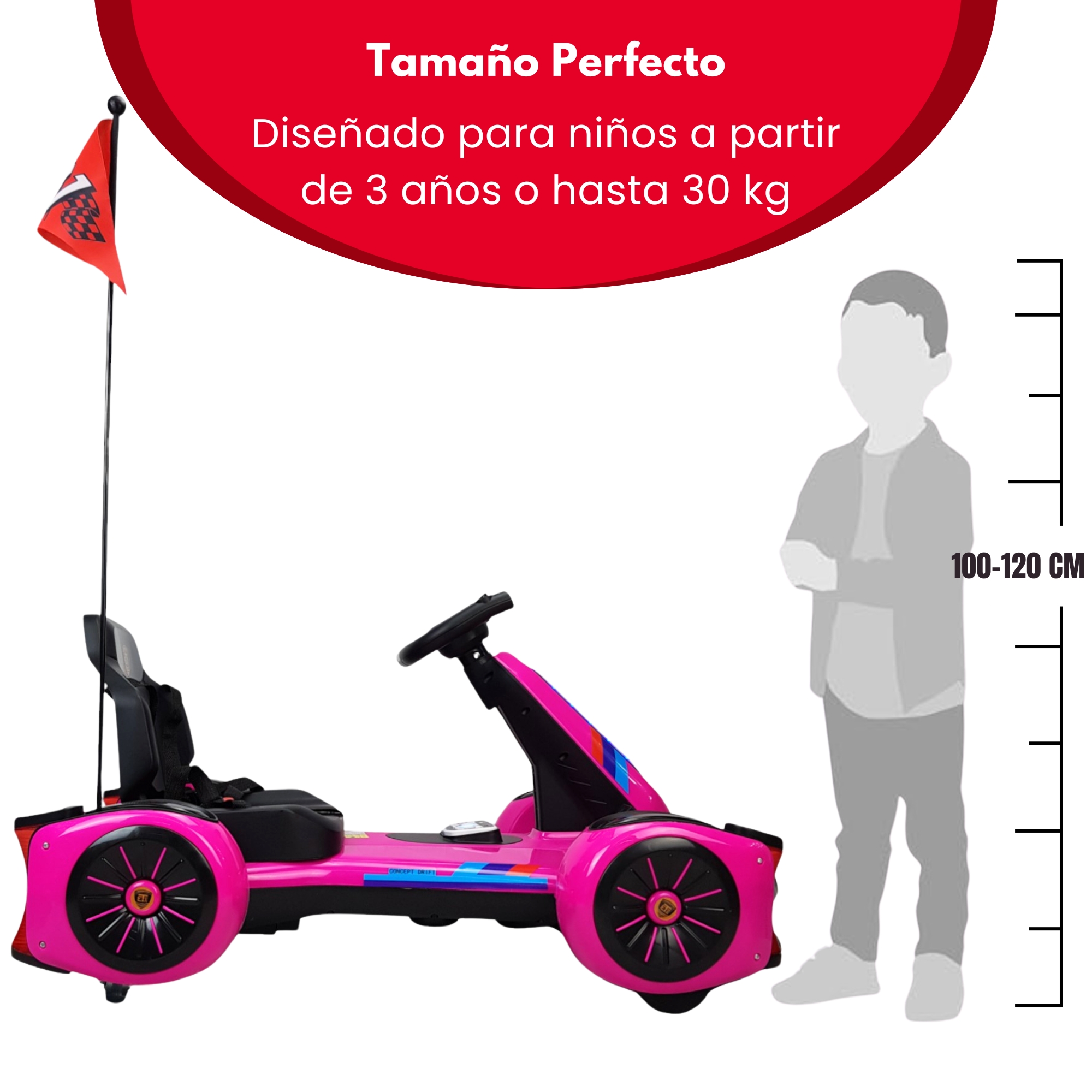 Go Kart Montable Electrico Control Remoto Luz y Sonido 12V - ROSA.