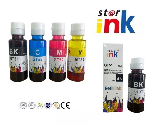 KIT de 4 Tintas HP GT51-GT52 Compatibles 90ml C/U Negro / Magenta / Cyan / Aamarilla Star Ink CALIDAD PREMIUM.