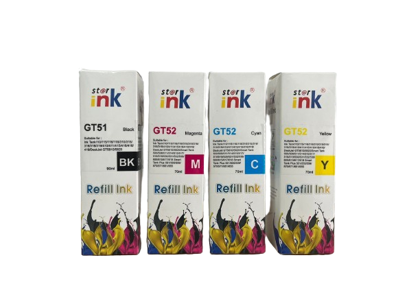 KIT de 4 Tintas HP GT51-GT52 Compatibles 90ml C/U Negro / Magenta / Cyan / Aamarilla Star Ink CALIDAD PREMIUM.
