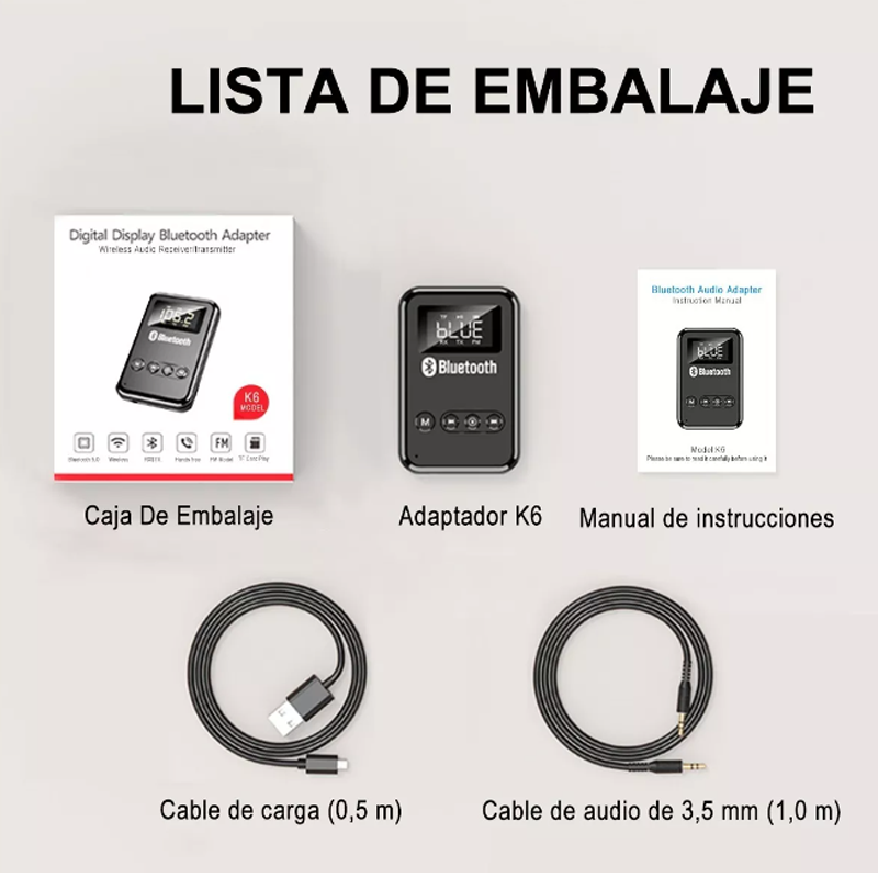 Transmisor receptor Lcd Bluetooth 5.0 Para Pc Tv Altavoces