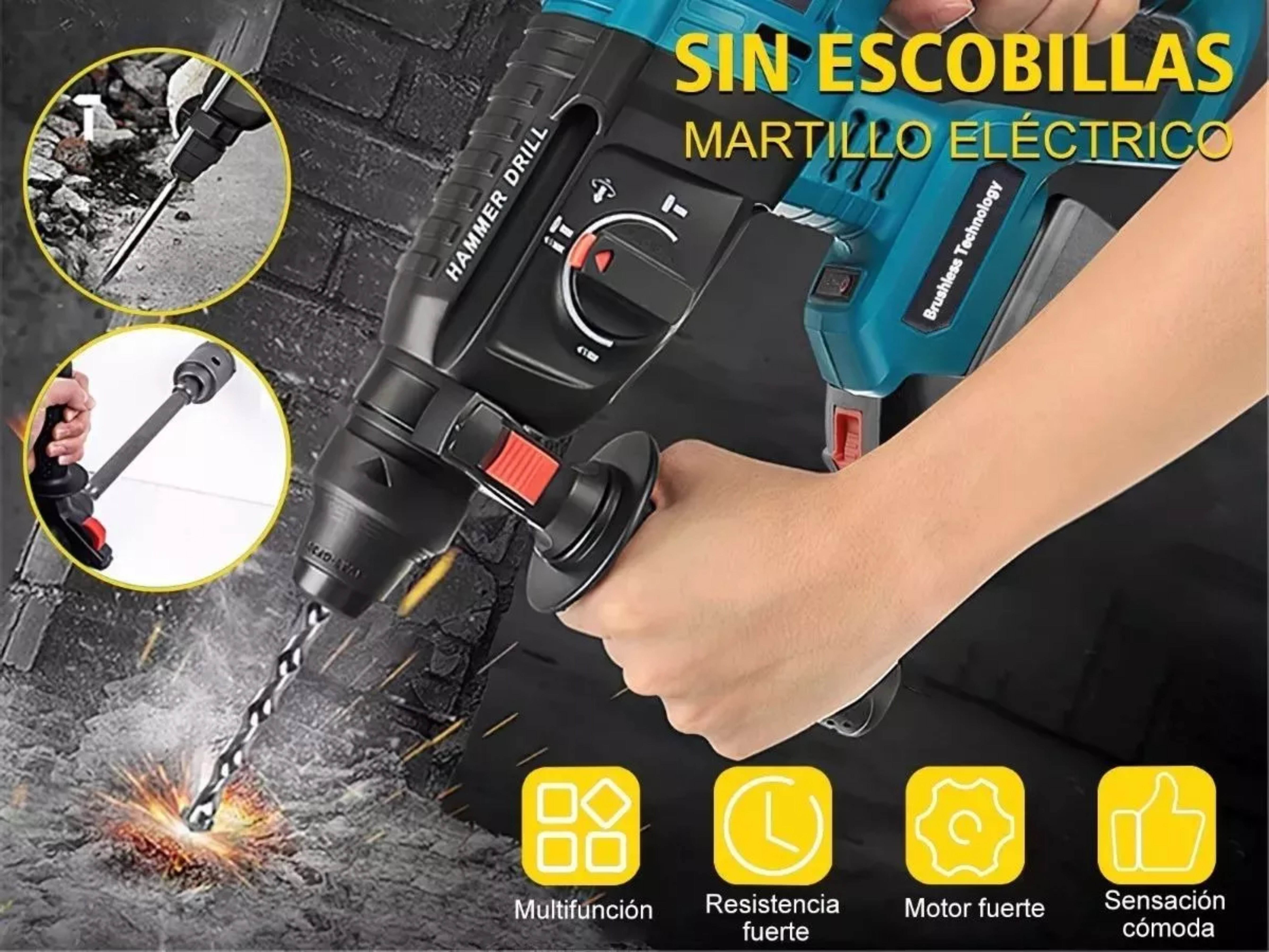 Rotomartillo Inalámbrico Taladro Sds-plus 2000w/2 Batería.