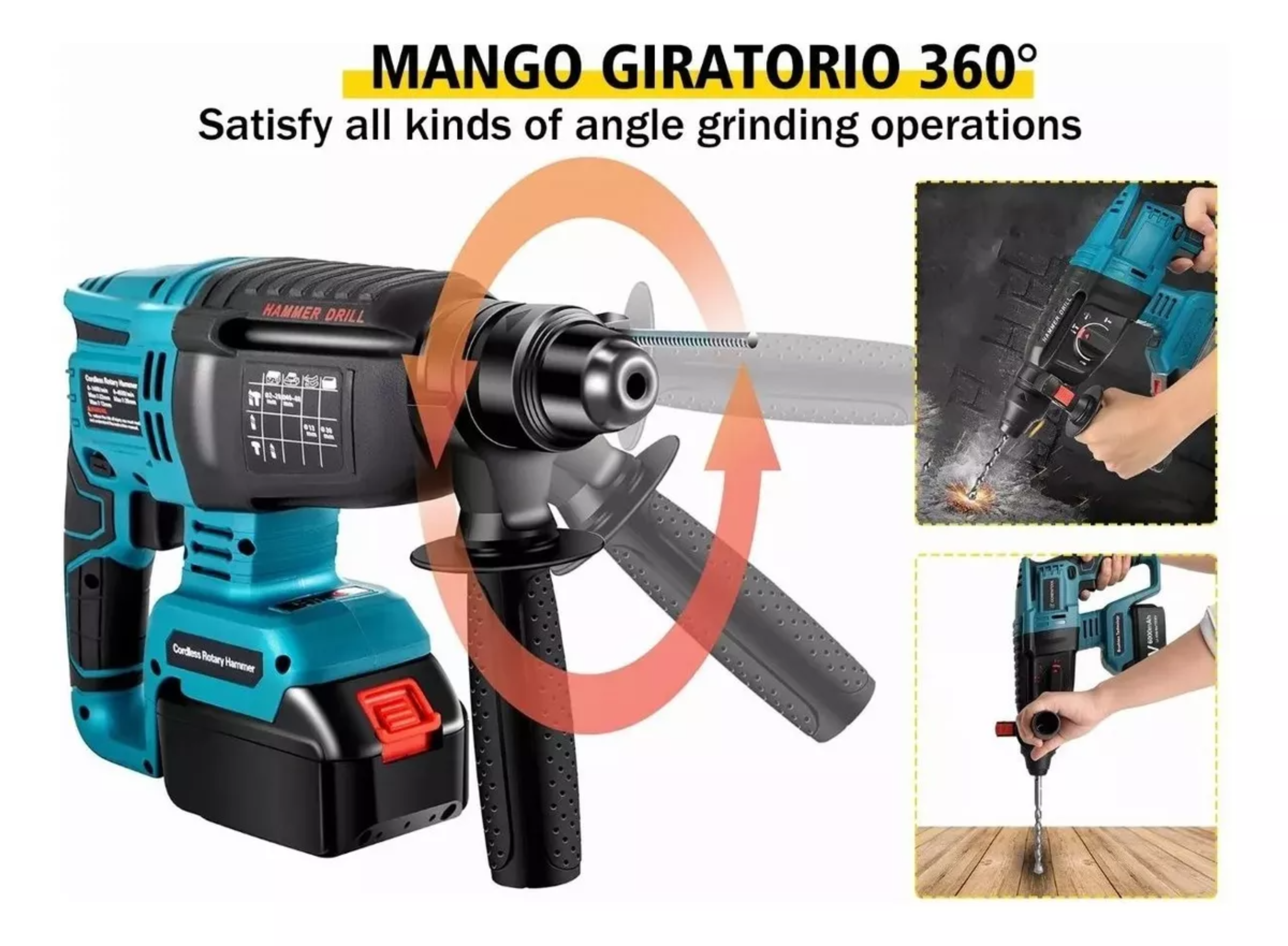 Rotomartillo Inalámbrico Taladro Sds-plus 2000w/2 Batería.