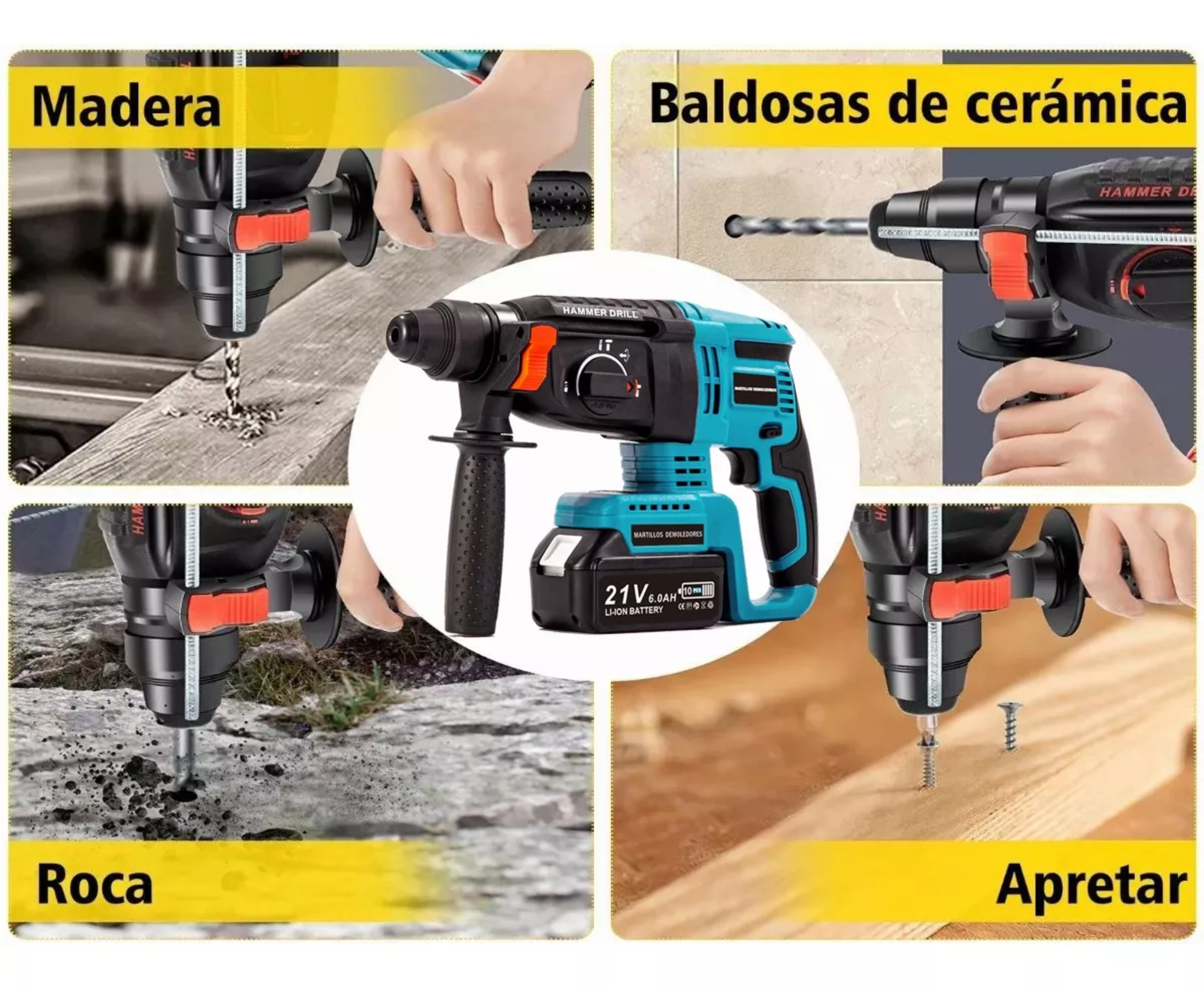 Rotomartillo Inalámbrico Taladro Sds-plus 2000w/2 Batería.