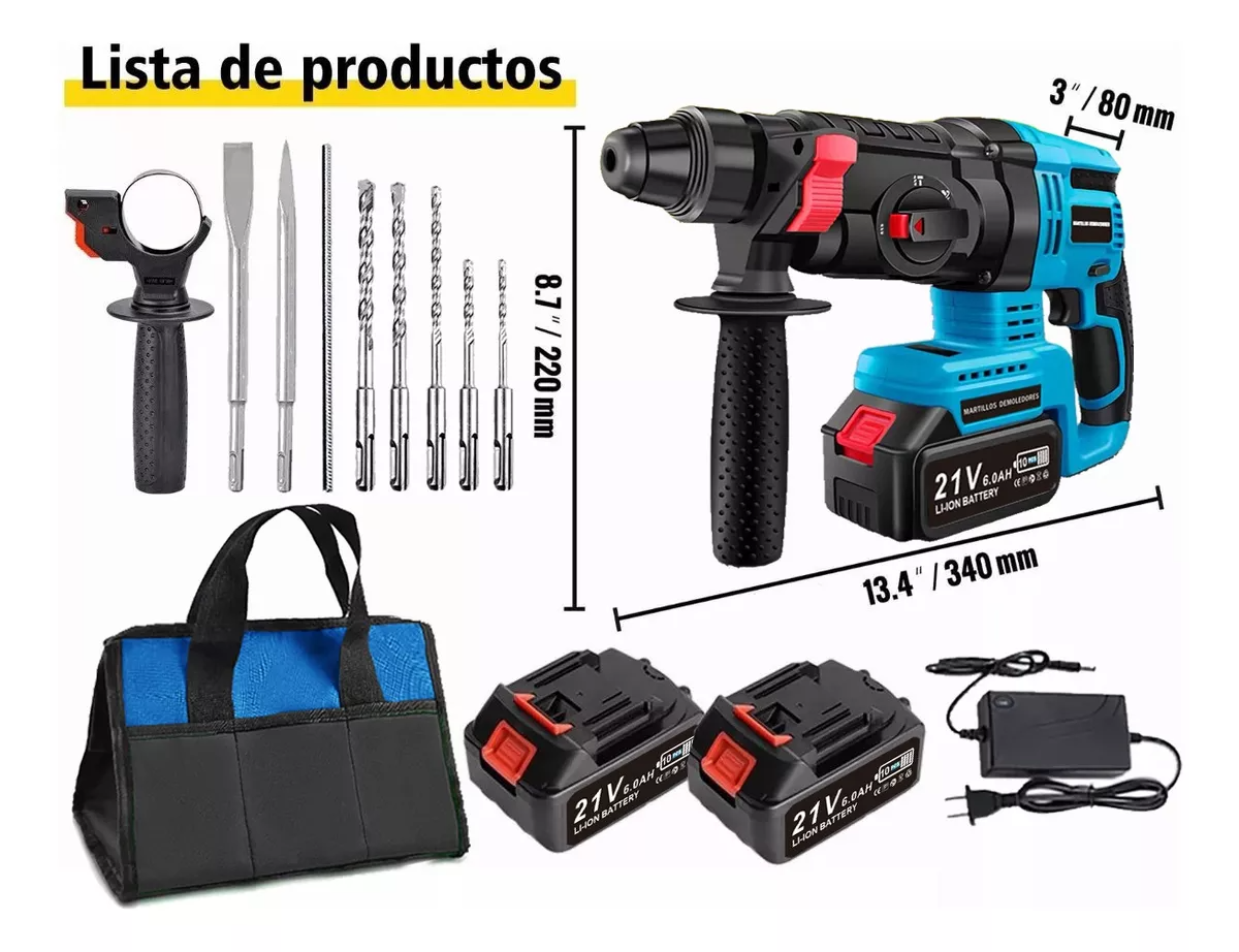 Rotomartillo Inalámbrico Taladro Sds-plus 2000w/2 Batería.