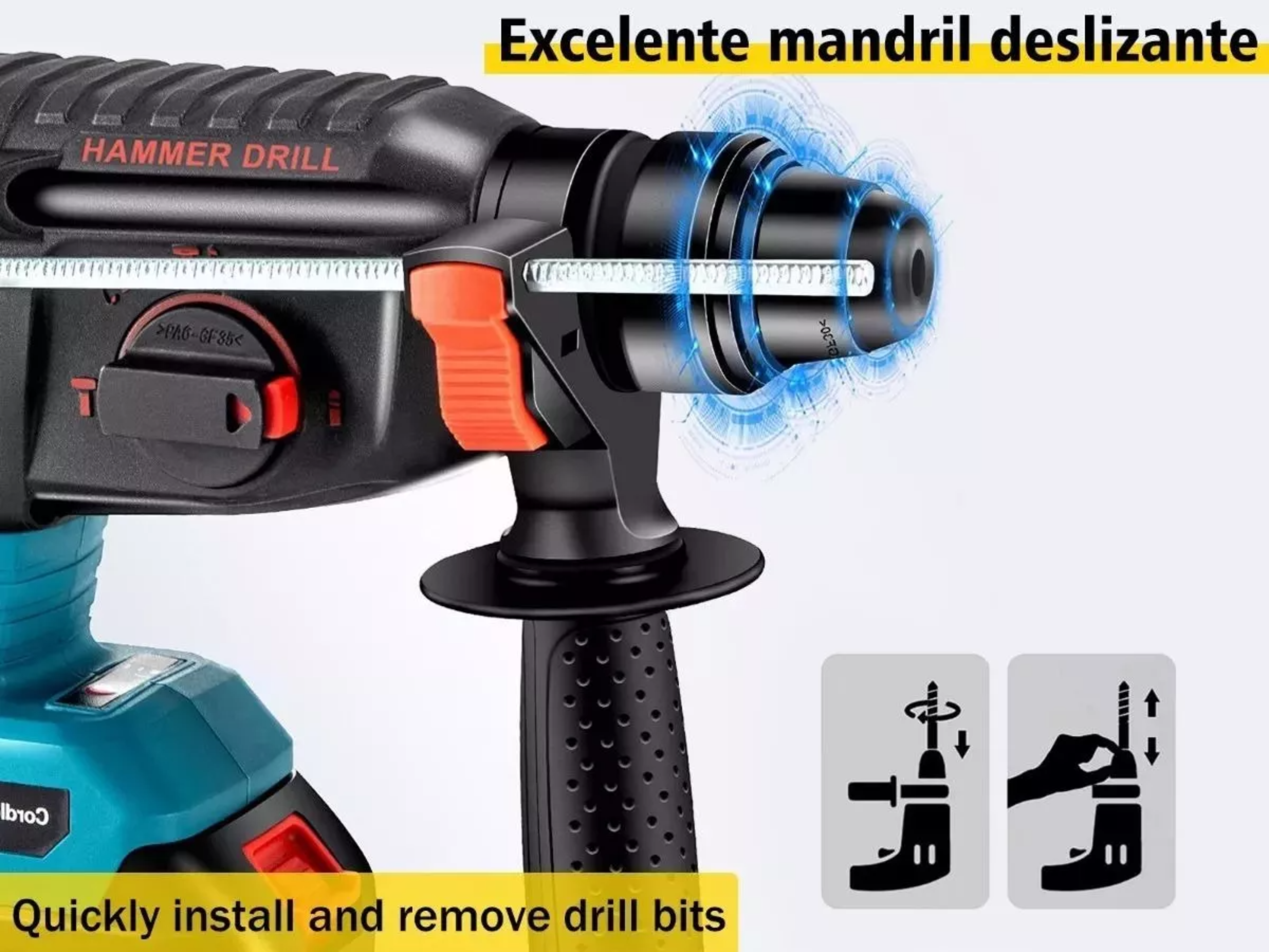 Rotomartillo Inalámbrico Taladro Sds-plus 2000w/2 Batería.