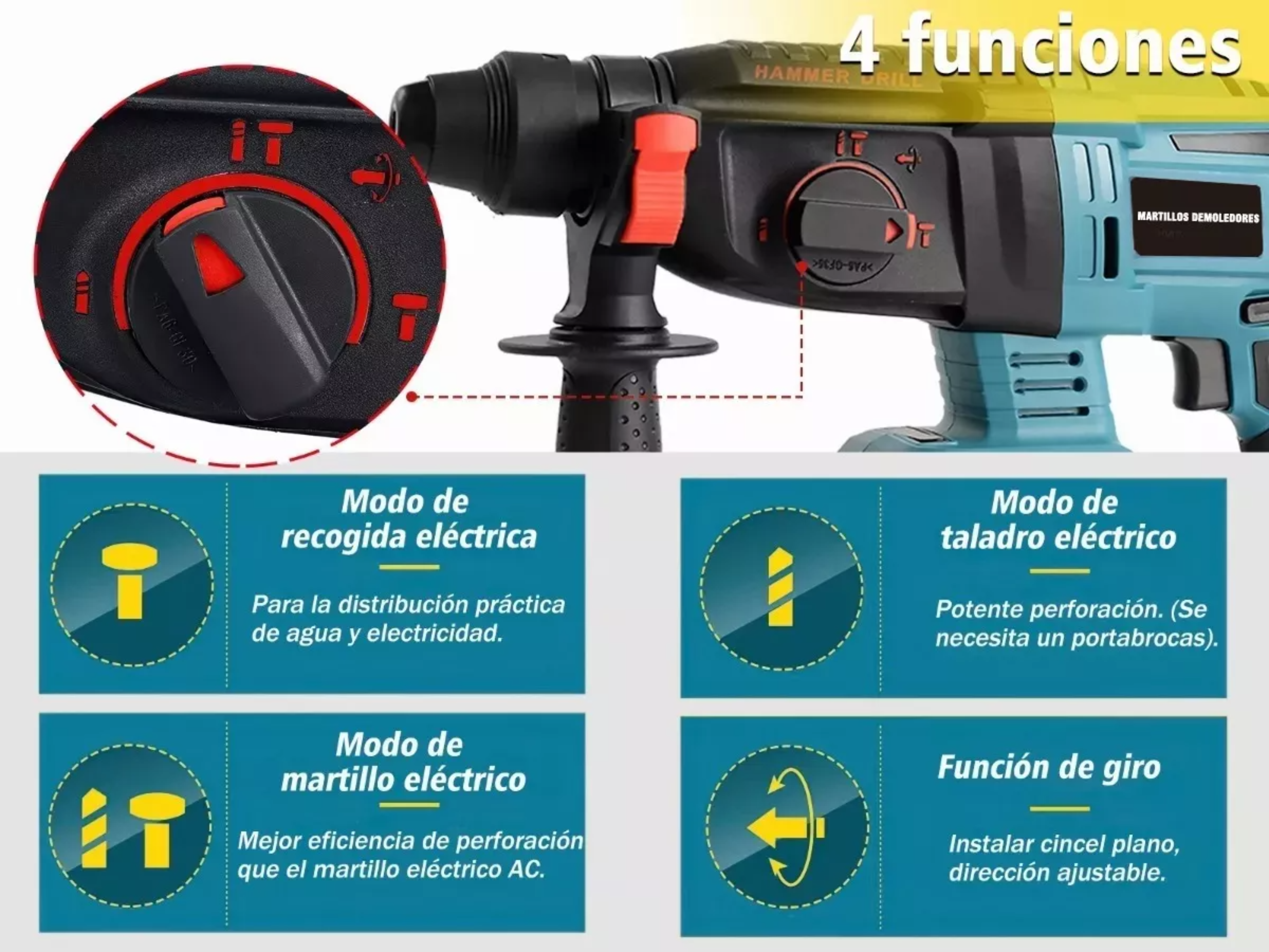 Rotomartillo Inalámbrico Taladro Sds-plus 2000w/2 Batería.