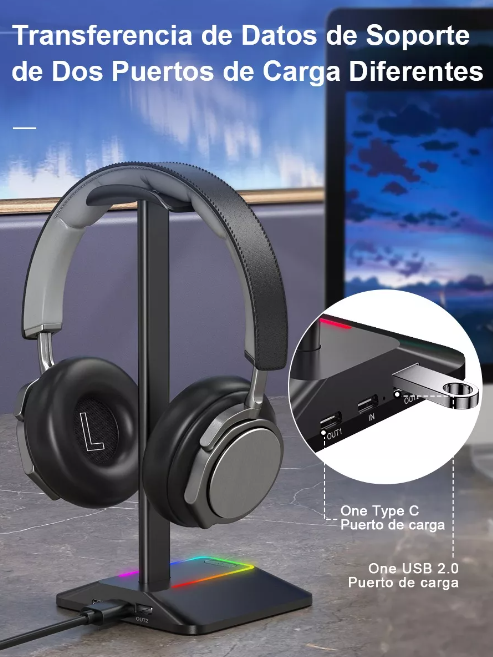 Soporte De Audífonos Con Luz Led Rgb Usb