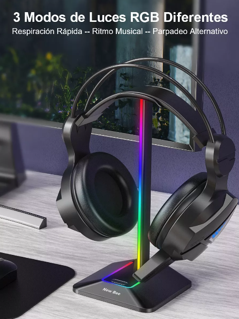 Soporte De Audífonos Con Luz Led Rgb Usb