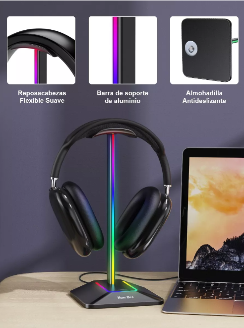 Soporte De Audífonos Con Luz Led Rgb Usb