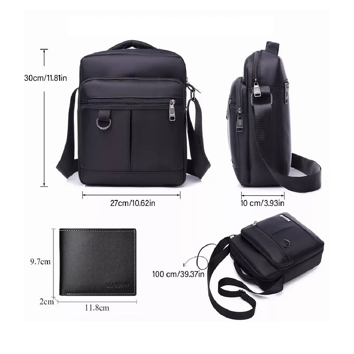 Bolso Mensajero Bandolera Crossbody Billetera Negro.