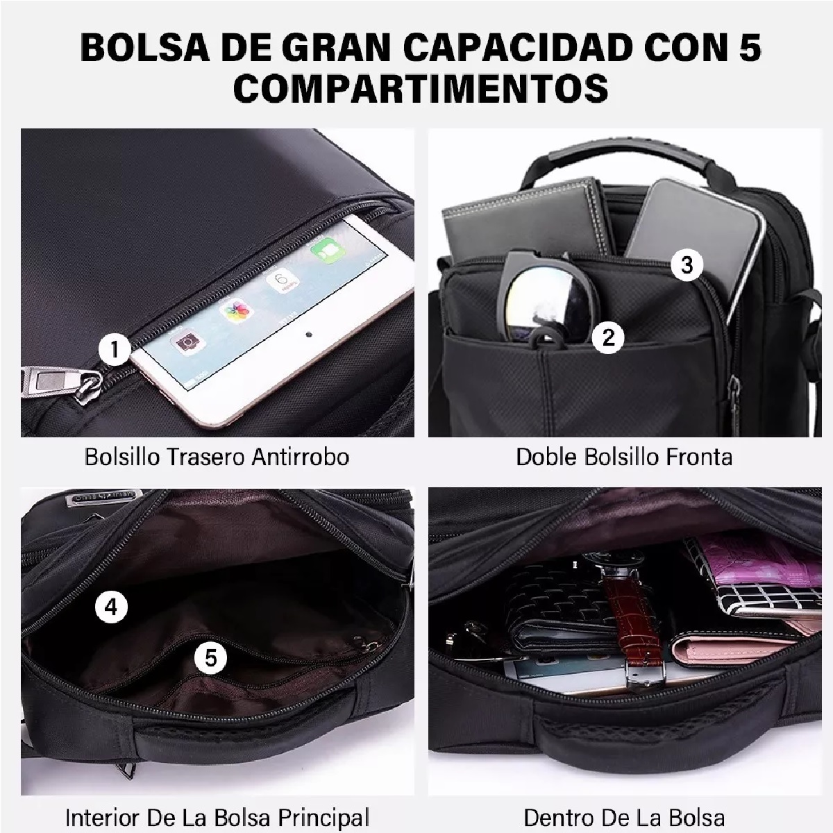 Bolso Mensajero Bandolera Crossbody Billetera Negro.