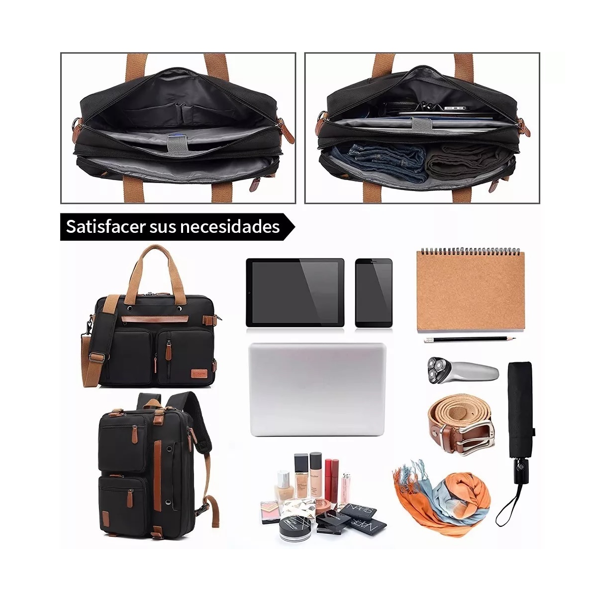 Mochila Maletín Bolso Mensajero 3 En 1 Para Laptop De 17.3in.