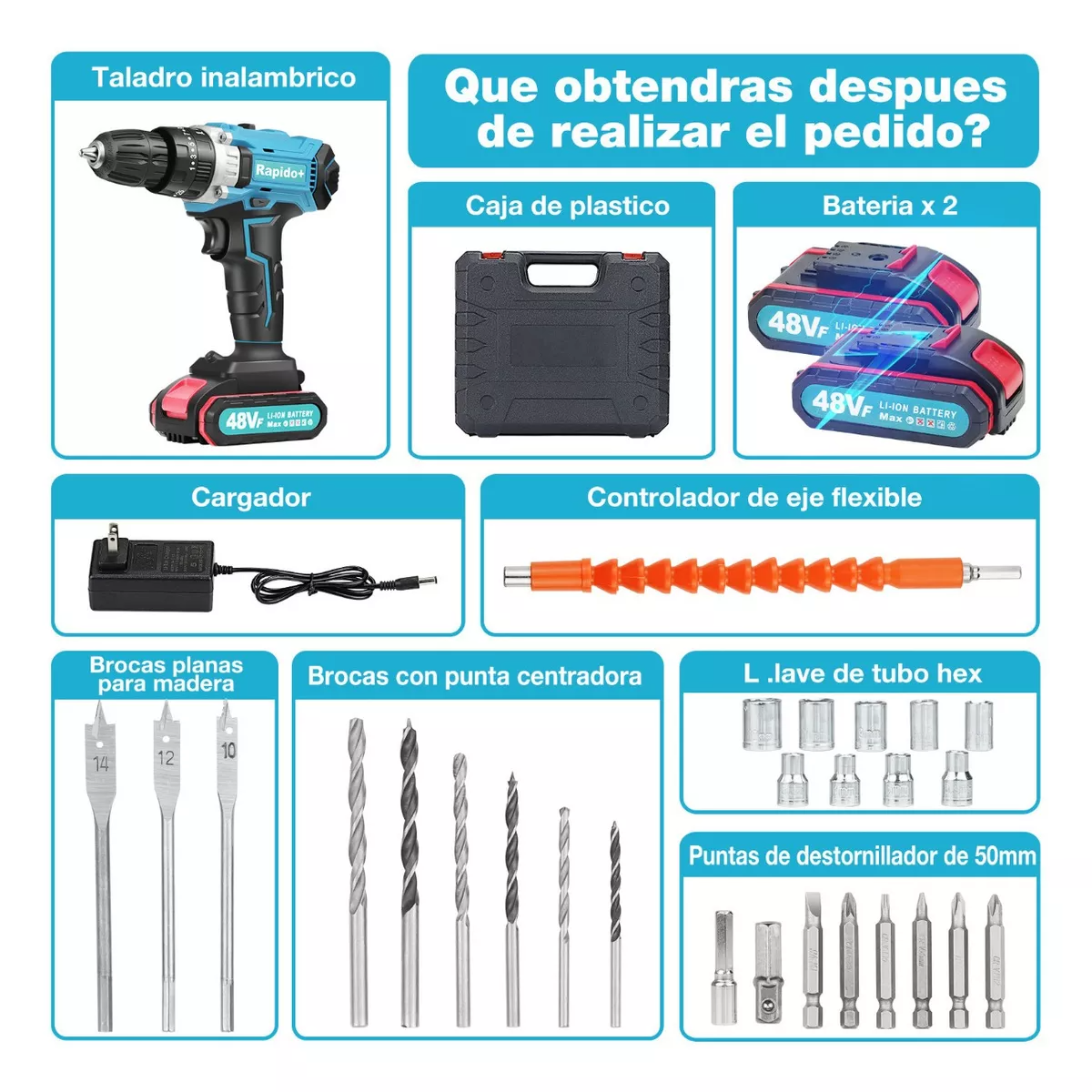 Taladro Atornillador De Impacto Inalámbrico Con 2 Baterías.