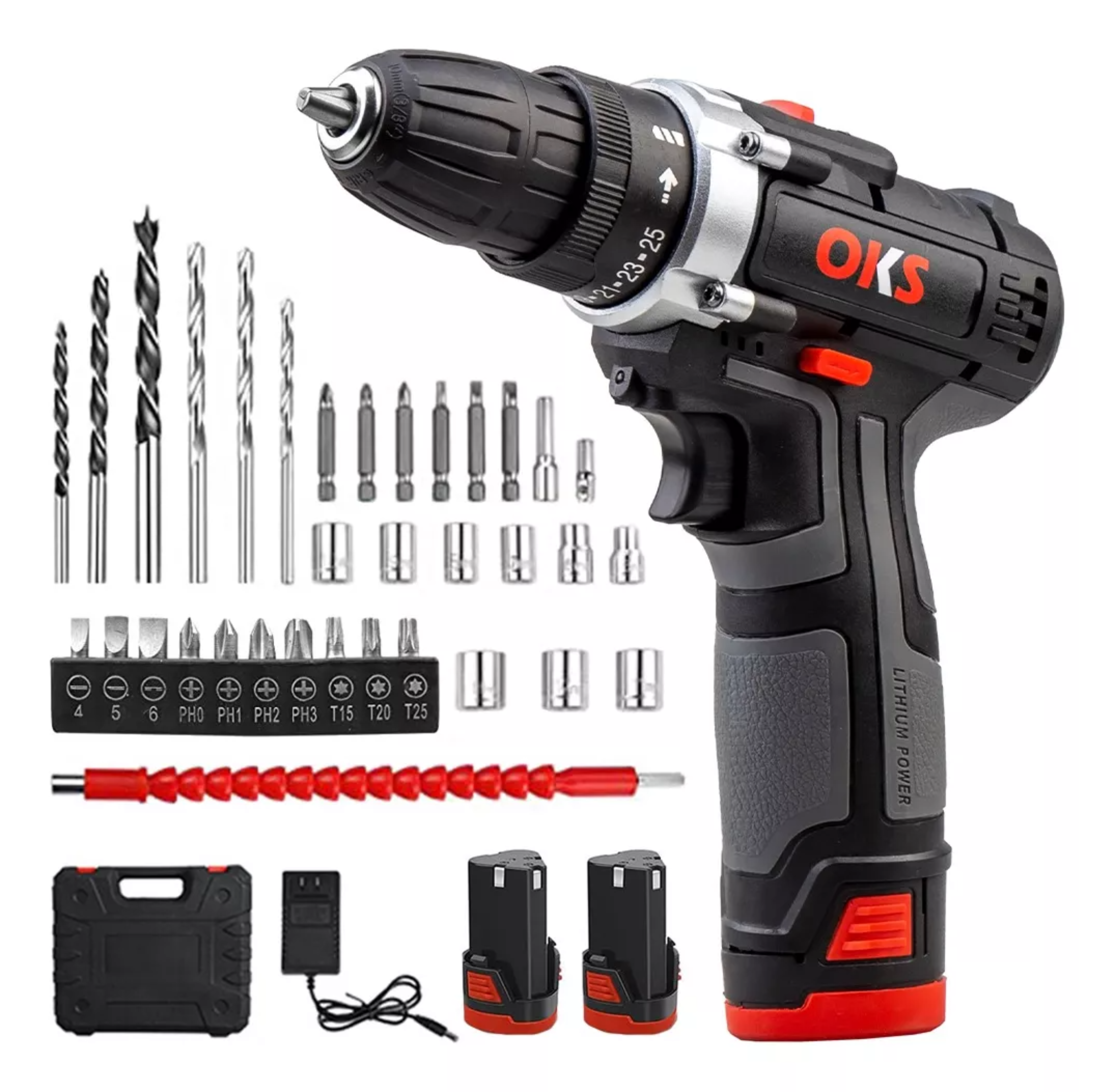 Taladro atornillador inalámbrico de 10mm IMP taladro eléctrico 2 baterías de 2600mAh con maletín de transporte 110V.