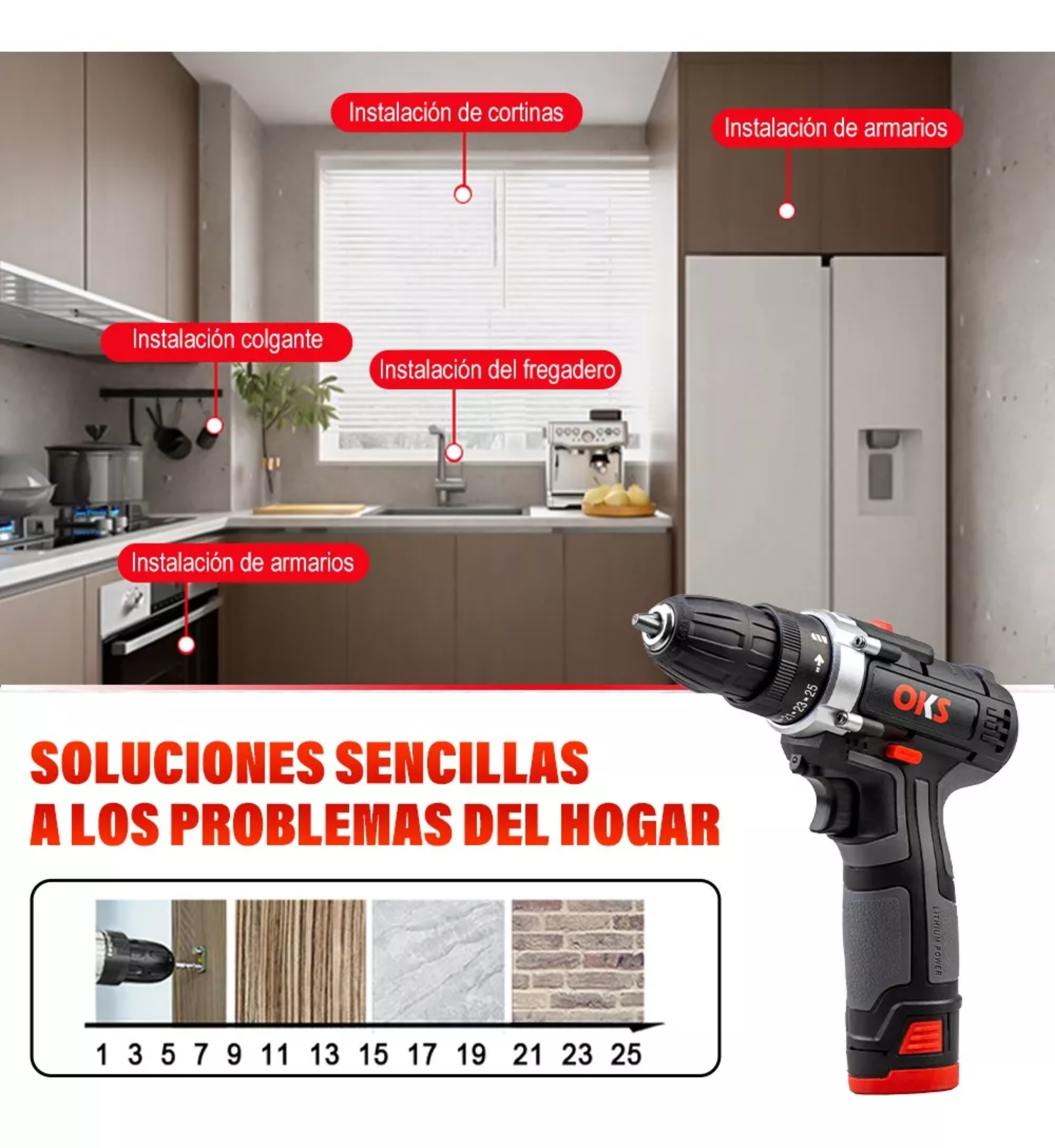 Taladro atornillador inalámbrico de 10mm IMP taladro eléctrico 2 baterías de 2600mAh con maletín de transporte 110V.