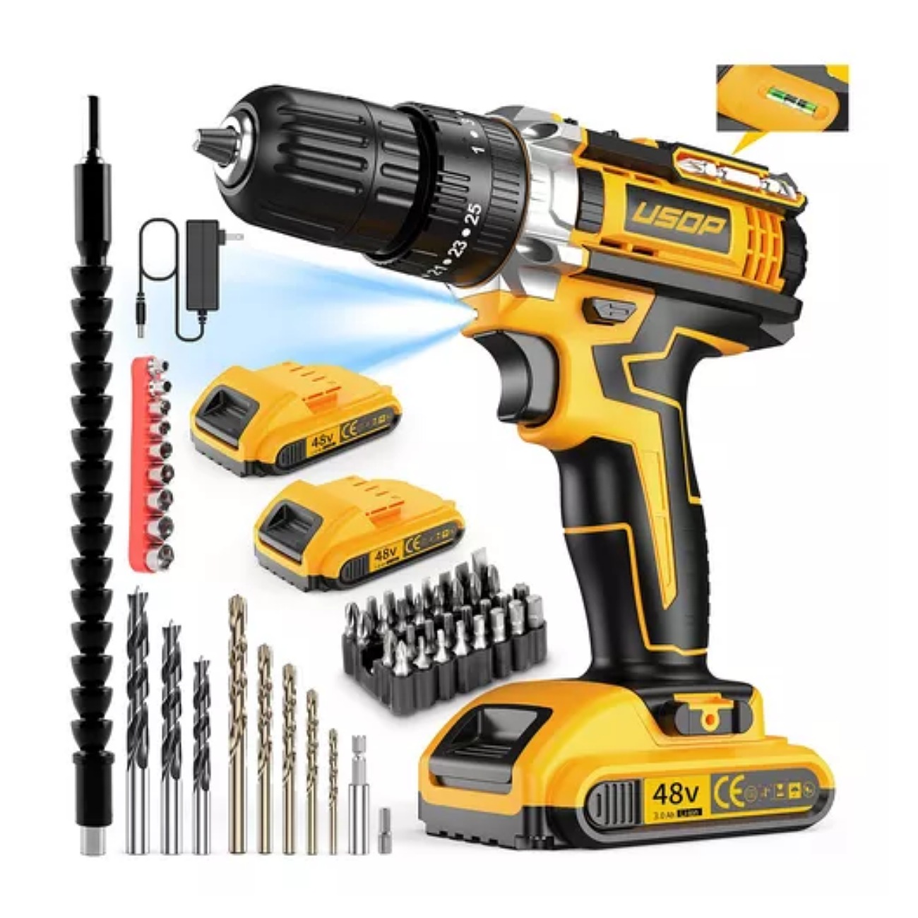 Taladro percutor atornillador inalámbrico de 10mm USOP Alto Impacto + accesorio