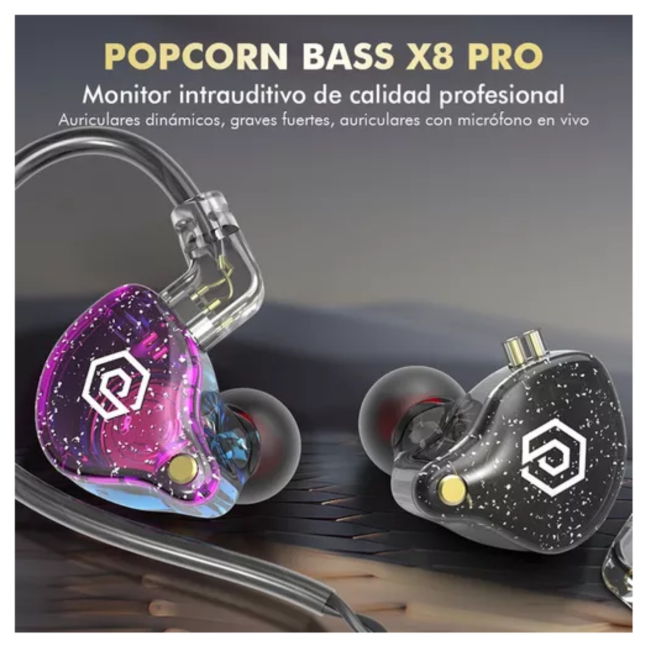 Audífonos in-ear gamer Popcorn BASS X8 PRO violeta