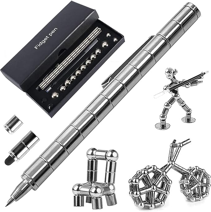 A Bolígrafo de juguete multifuncional, bolígrafo de metal que reduce el estrés, bolígrafo de escritura deformable multifuncional, juguete artilugio para aliviar el estrés, regalo para niños o amigos.