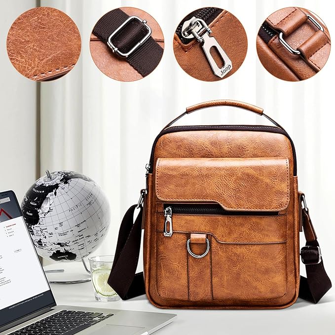 A NUHEXRY 3PCS Bolsas al Hombro, Bolso bandolera para hombre Bolso Bandolera de piel para hombre,Bolso Hombre para tableta de 9.7 pulgadas, viajes, oficina, negocios, con hebilla magnética.