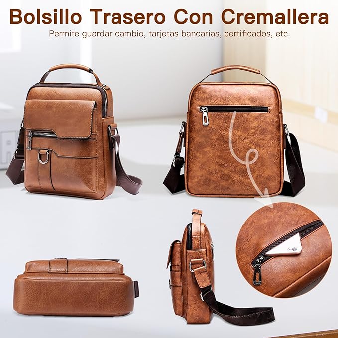 A NUHEXRY 3PCS Bolsas al Hombro, Bolso bandolera para hombre Bolso Bandolera de piel para hombre,Bolso Hombre para tableta de 9.7 pulgadas, viajes, oficina, negocios, con hebilla magnética.