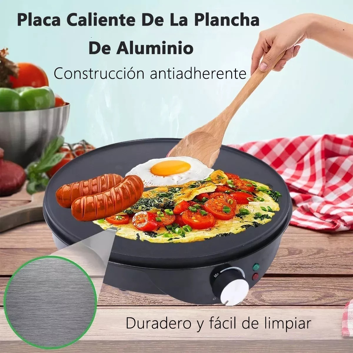 Crepera Eléctrica Nonstick+ Anti Adherente Ajustable 1000w