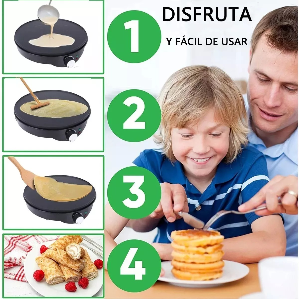 Crepera Eléctrica Nonstick+ Anti Adherente Ajustable 1000w