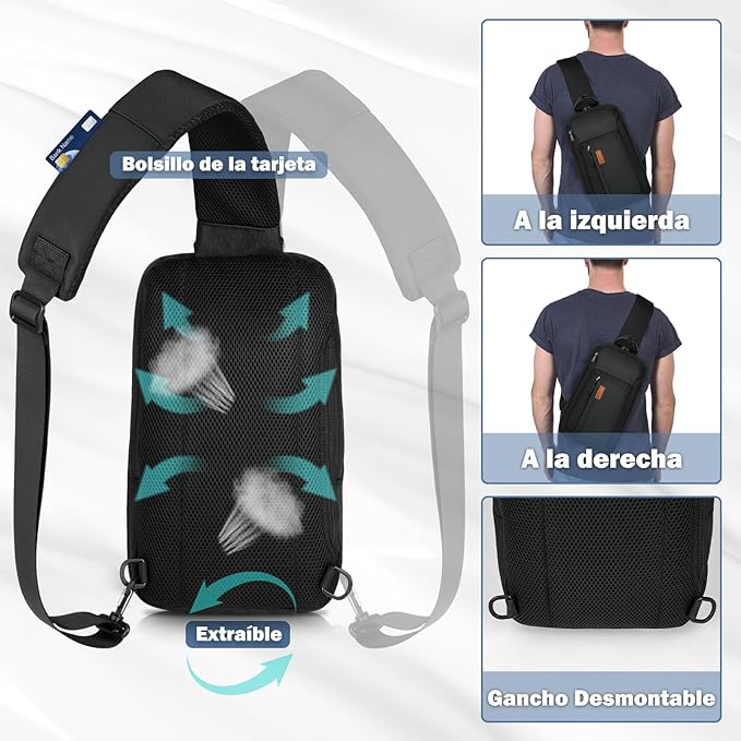 A RAINSMORE Bolso para Hombre Antirrobo Mochila Cruzada Impermeable y Ligera Bolso de Pecho Grande Bandolera Hombre Sling Bag para Caminar,Viajar, Actividades al Aire Libre.