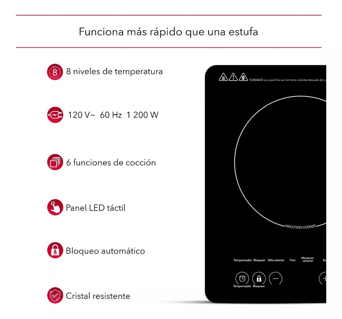 Rca Parrilla De Inducción Eléctrica Rc-12a3 Cocina Color Negro