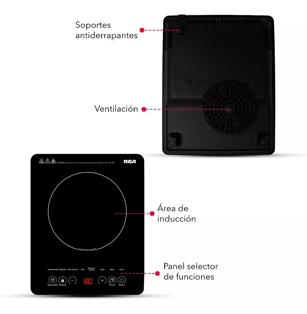 Rca Parrilla De Inducción Eléctrica Rc-12a3 Cocina Color Negro
