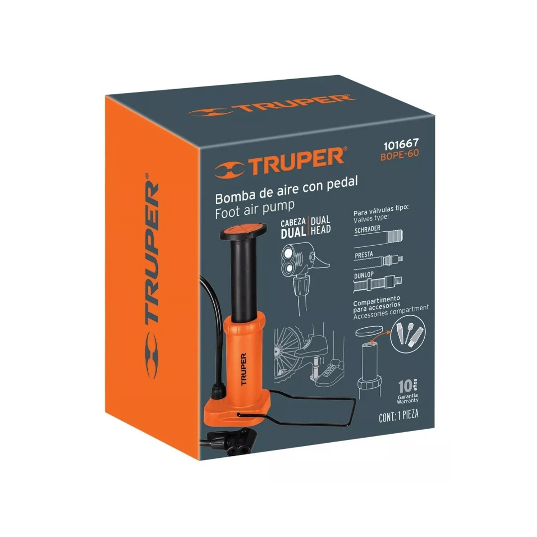 Bomba De Pedal 60 Psi Truper 101667 Color Naranja