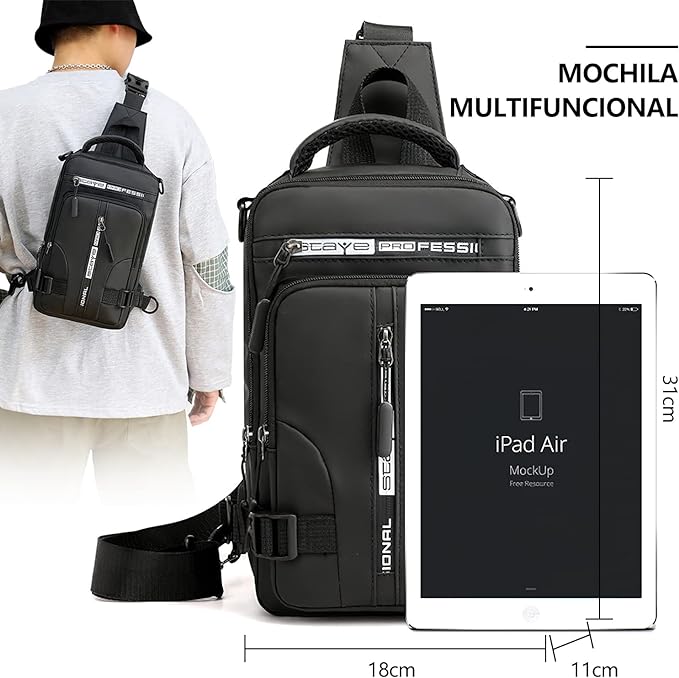 A Mochila de Hombro, Sebami Bolsa de Pecho Mochila Cruzada Pecho Mochila Bandolera Bolso Bandolera con Puerto de Carga USB para Deportes Viaje Gimnasio Ciclismo Senderismo.
