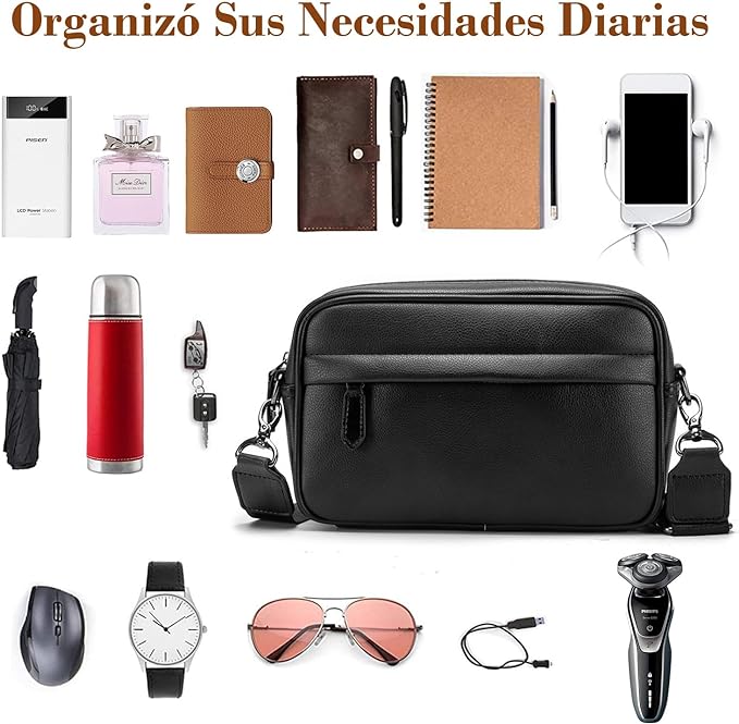 A Bandolera Hombre,Mariconera,Crossbody Hombre,Bolsa Mensajero Bandolera Piel,Impermeable Bolsa Crossbody,Para Uso Diario,Deportes,Empresas,Senderismo,viajes,negro.