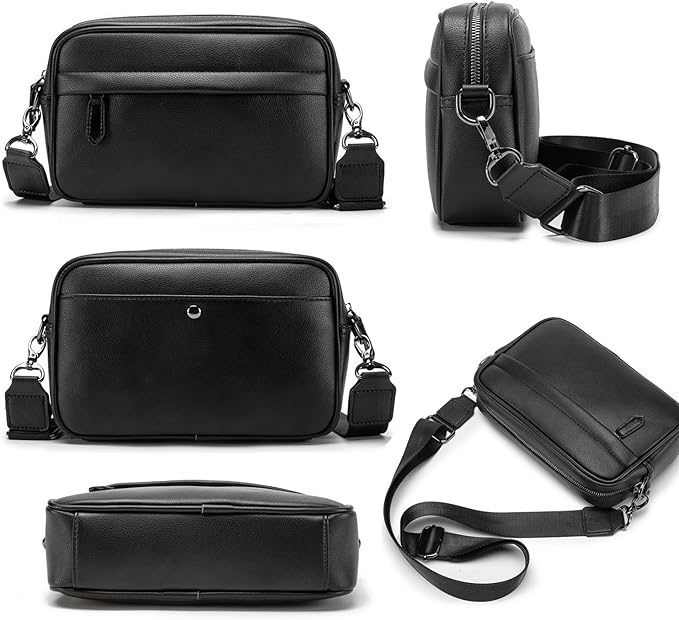 A Bandolera Hombre,Mariconera,Crossbody Hombre,Bolsa Mensajero Bandolera Piel,Impermeable Bolsa Crossbody,Para Uso Diario,Deportes,Empresas,Senderismo,viajes,negro.