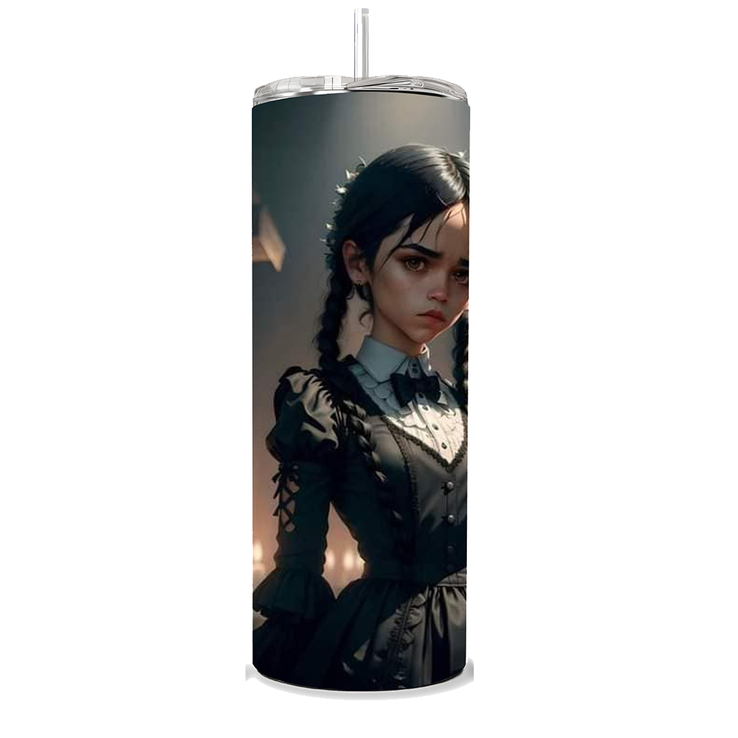 Termo 20oz Merlina Addams Estilo Gótico.