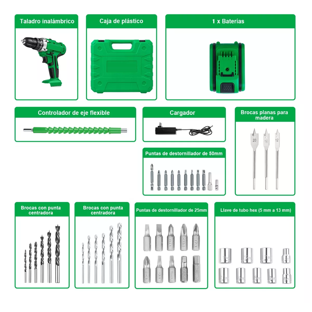Taladro Atornillador Inalámbrico Con 1 Batería Estuche y Accesorios