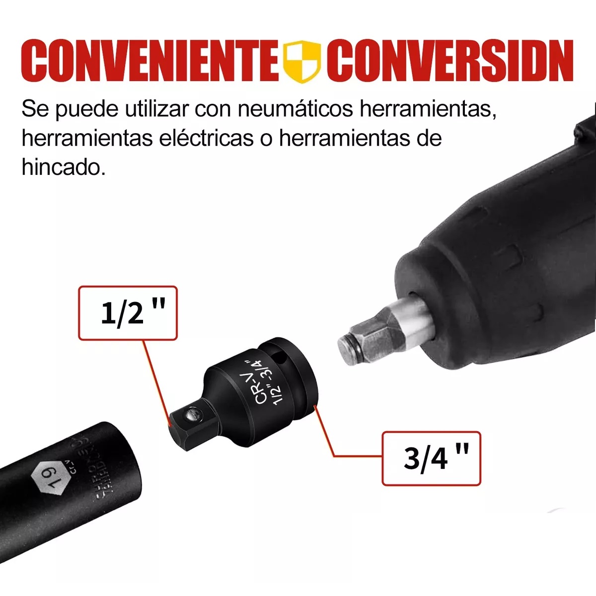 Juego Adaptadores Para Dados Y Llaves De Impacto 6 Pz Negro/Rojo.