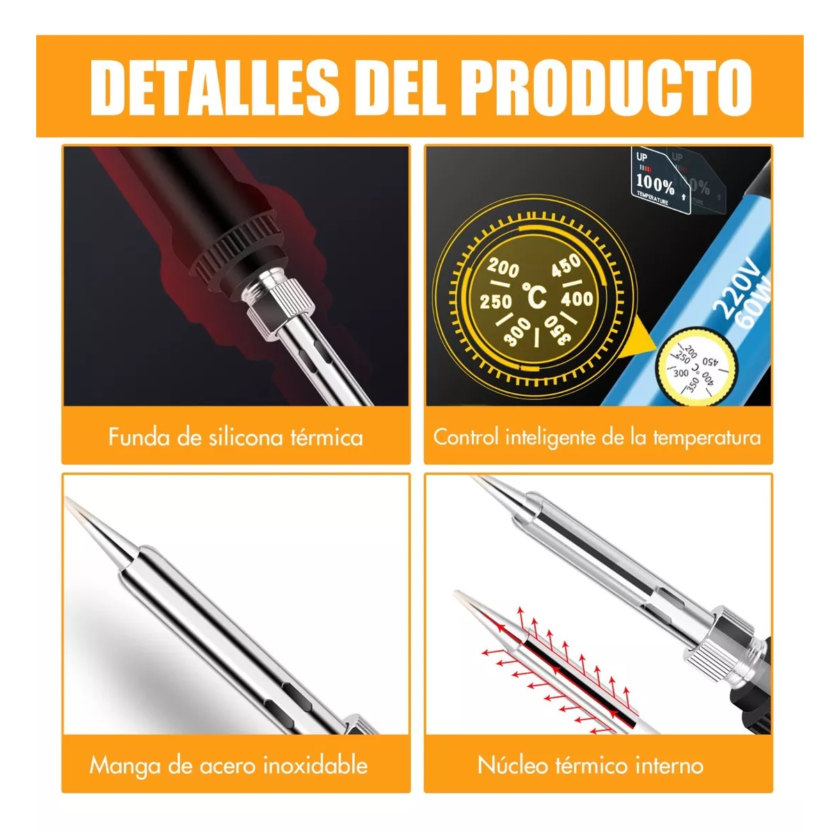 Kit Del Soldador, 60w Temperatura Ajustable, Puntas, Soporte.
