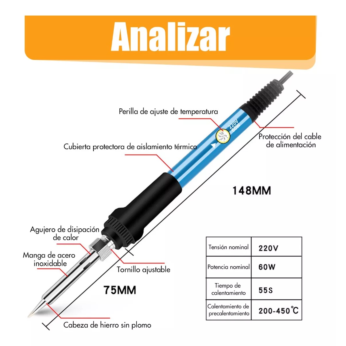 Kit Del Soldador, 60w Temperatura Ajustable, Puntas, Soporte.
