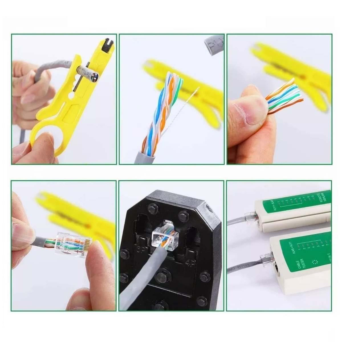 Kit Herramientas Probador De Red De Cables Verde/Negro .