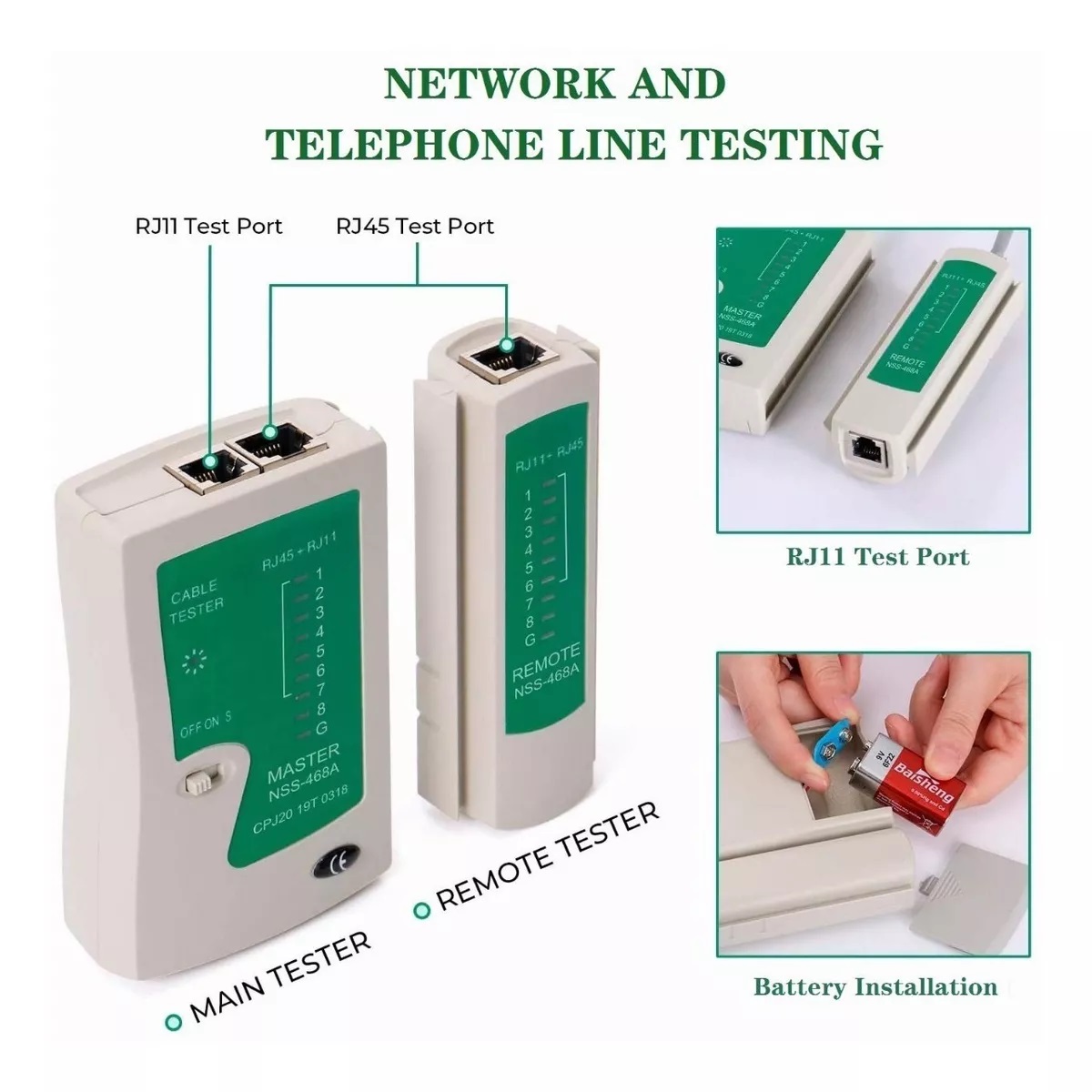Kit Herramientas Probador De Red De Cables Verde/Negro .