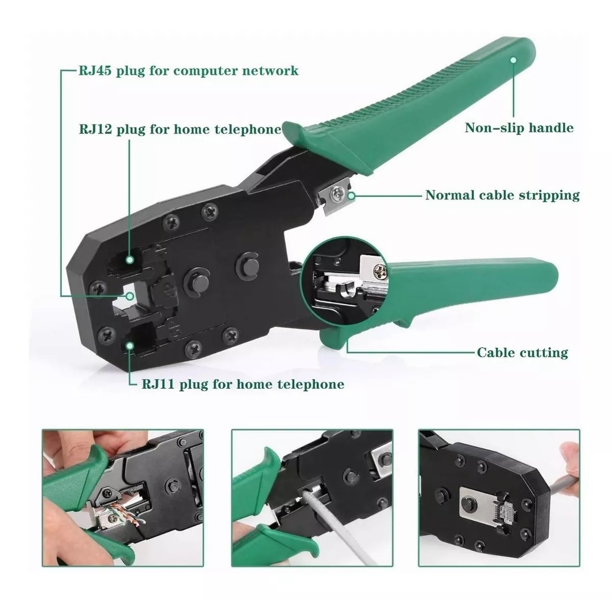 Kit Herramientas Probador De Red De Cables Verde/Negro .